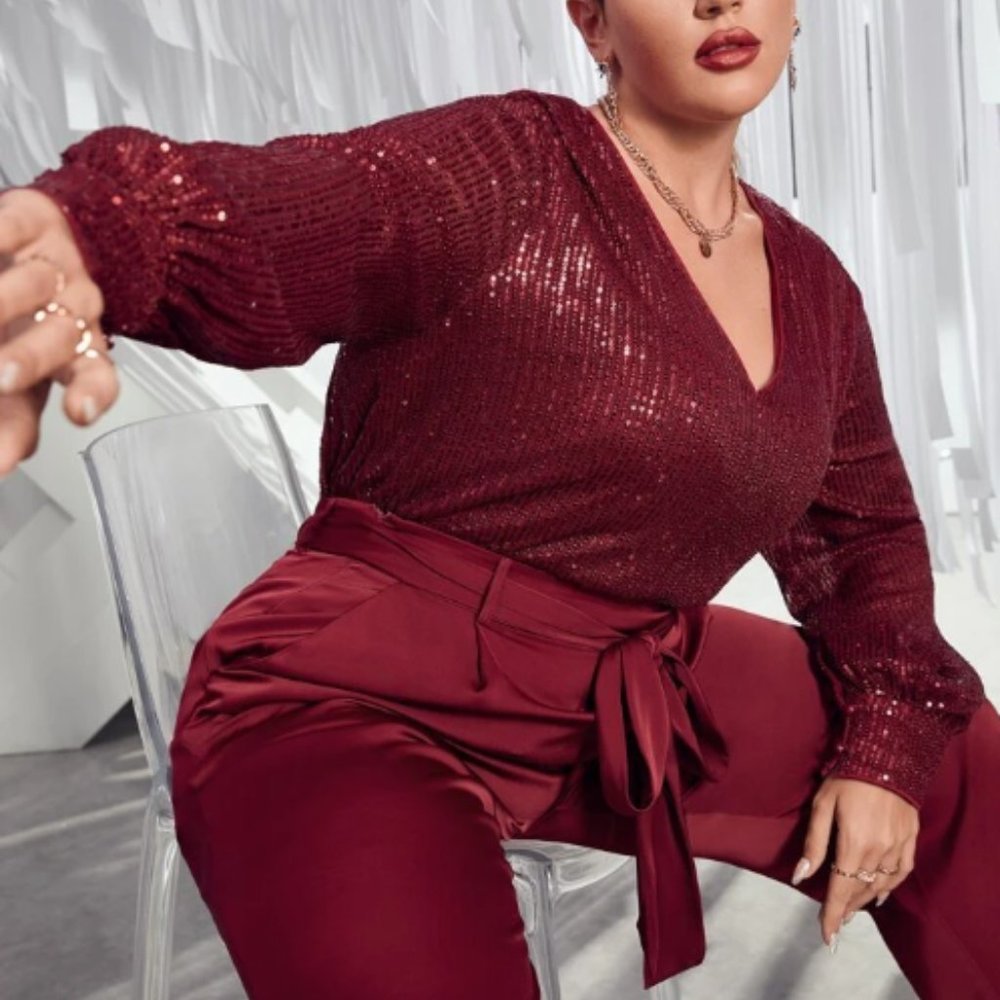 Shein red sequin top